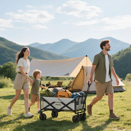 Folding Cargo Wagon Trolley with Telescopic Handle and Multi-Terrain Wheels - Dark Grey