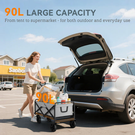 Folding Cargo Wagon Trolley with Telescopic Handle and Multi-Terrain Wheels - Dark Grey