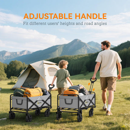 Folding Cargo Wagon Trolley with Telescopic Handle and Multi-Terrain Wheels - Dark Grey
