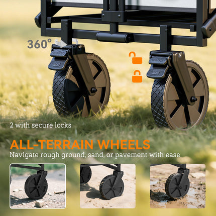 Folding Cargo Wagon Trolley with Telescopic Handle and Multi-Terrain Wheels - Dark Grey