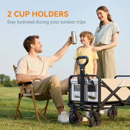 Folding Cargo Wagon Trolley with Telescopic Handle and Multi-Terrain Wheels - Dark Grey