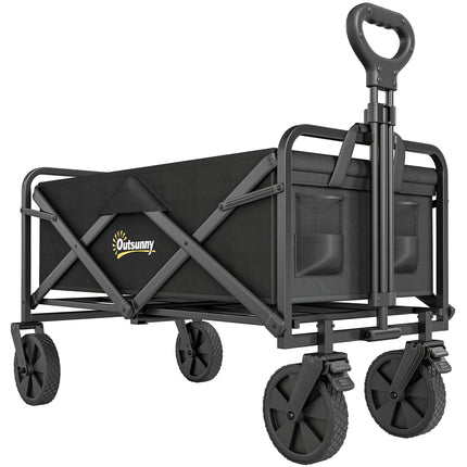 Folding Steel Frame Garden Storage Cart with Wheels and Handle - Black