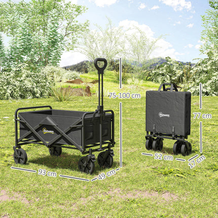 Folding Steel Frame Garden Storage Cart with Wheels and Handle - Black