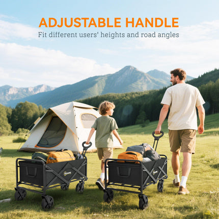 Folding Steel Frame Garden Storage Cart with Wheels and Handle - Black