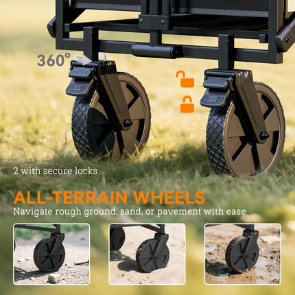 Folding Steel Frame Garden Storage Cart with Wheels and Handle - Black