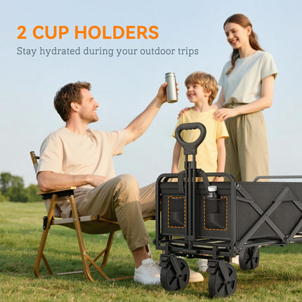 Folding Steel Frame Garden Storage Cart with Wheels and Handle - Black