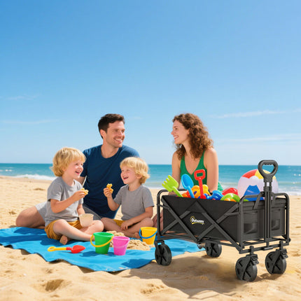 Folding Steel Frame Garden Storage Cart with Wheels and Handle - Black