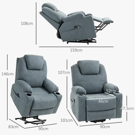 Lift-and-Recline Massage Armchair with Heat and 8-Point Vibration Massage - Grey