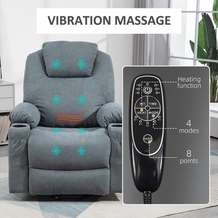 Lift-and-Recline Massage Armchair with Heat and 8-Point Vibration Massage - Grey