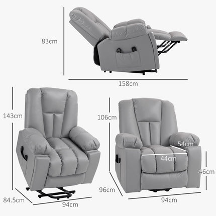 Leathaire Eight Massage Point Armchair, with Reclining Back - Charcoal Grey