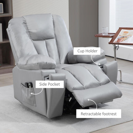 Leathaire Eight Massage Point Armchair, with Reclining Back - Charcoal Grey