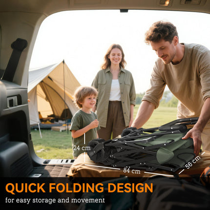 Folding Trolley Cart Storage Wagon with Overhead Canopy and 4 Wheels for Camping and Beach - Green
