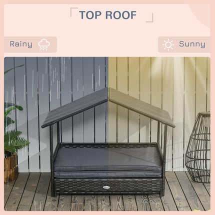 Extendable Elevated Rattan Dog Bed with Water-Resistant Roof and Removable Cushion for Small to Medium Dogs - Grey