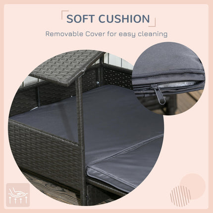 Extendable Elevated Rattan Dog Bed with Water-Resistant Roof and Removable Cushion for Small to Medium Dogs - Grey