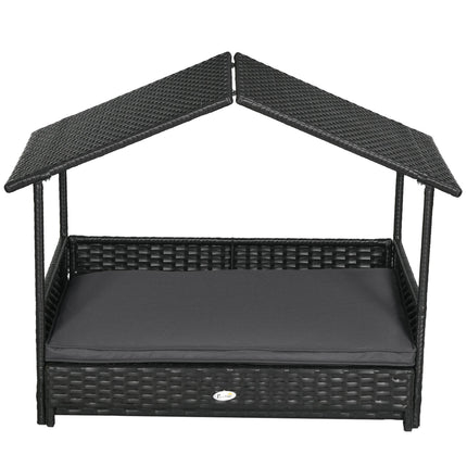 Extendable Elevated Rattan Dog Bed with Water-Resistant Roof and Removable Cushion for Small to Medium Dogs - Grey