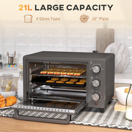 21L Mini Electric Oven with Adjustable Temperature & Timer - Grey