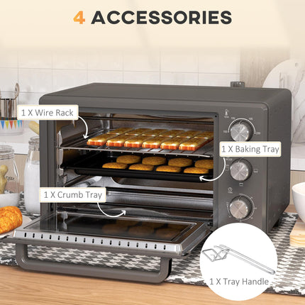 21L Mini Electric Oven with Adjustable Temperature & Timer - Grey