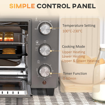 21L Mini Electric Oven with Adjustable Temperature & Timer - Grey
