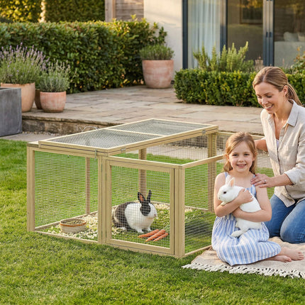 Wooden Folding Rabbit Hutch, for 2-3 Rabbits - Natural Wood