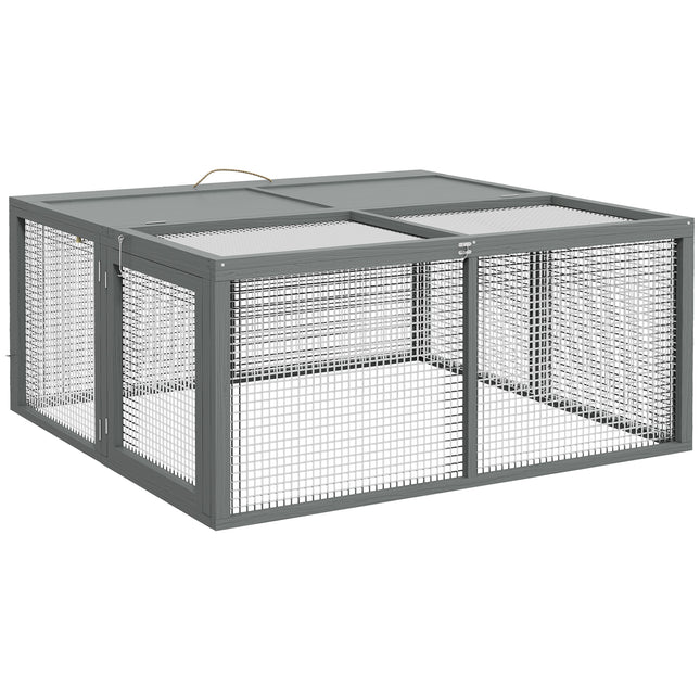 Wooden Folding Rabbit Hutch for 2-3 Rabbits with Handle and Doors - Grey
