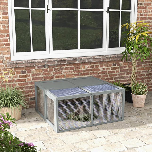 Wooden Folding Rabbit Hutch for 2-3 Rabbits with Handle and Doors - Grey