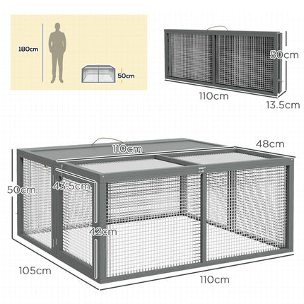 Wooden Folding Rabbit Hutch for 2-3 Rabbits with Handle and Doors - Grey