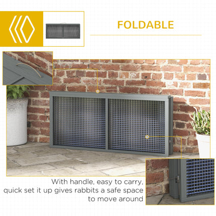 Wooden Folding Rabbit Hutch for 2-3 Rabbits with Handle and Doors - Grey
