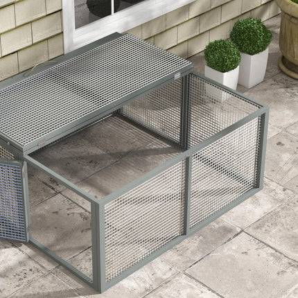 Wooden Folding Rabbit Hutch for 2-3 Rabbits with Handle and Doors - Grey
