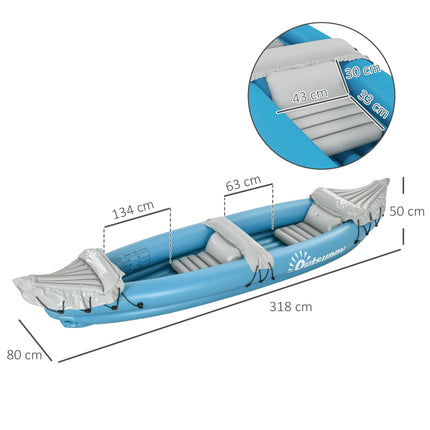 Two-Person Inflatable Kayak Set with Air Pump and Aluminium Oars 318x80x50cm - Blue