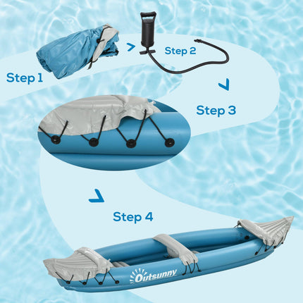 Two-Person Inflatable Kayak Set with Air Pump and Aluminium Oars 318x80x50cm - Blue