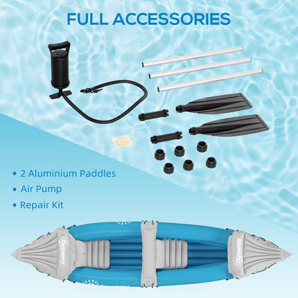 Two-Person Inflatable Kayak Set with Air Pump and Aluminium Oars 318x80x50cm - Blue