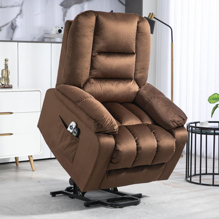 Leathaire Power Lift Reclining Armchair with 8-Point Massage and Heat - Brown