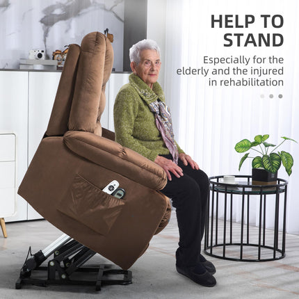 Leathaire Power Lift Reclining Armchair with 8-Point Massage and Heat - Brown