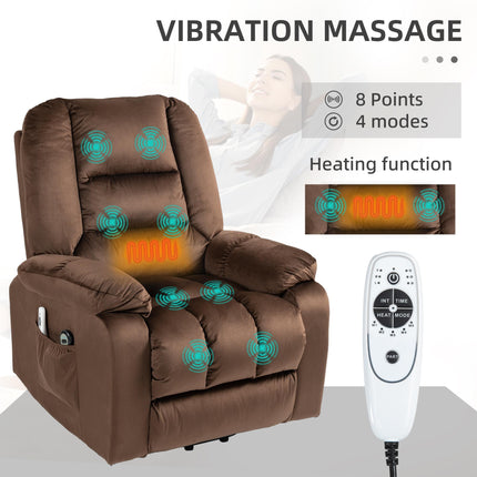Leathaire Power Lift Reclining Armchair with 8-Point Massage and Heat - Brown