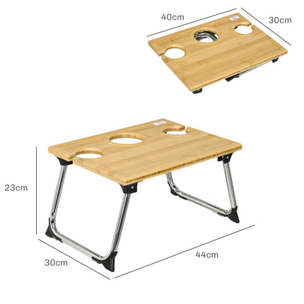 Portable Bamboo Picnic Table with Wine and Glass Holders - Natural