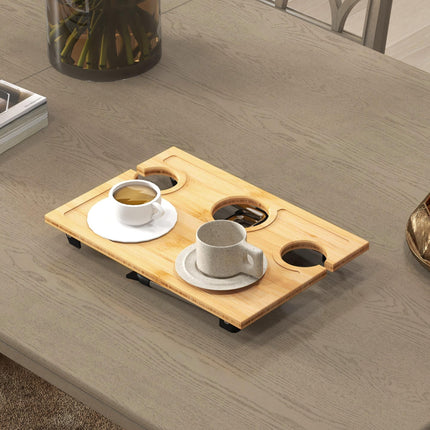 Portable Bamboo Picnic Table with Wine and Glass Holders - Natural