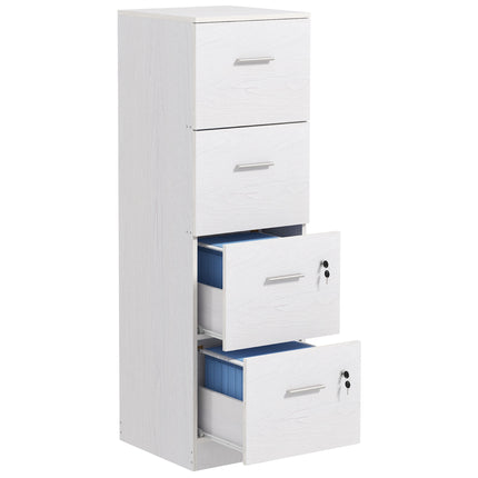 Four-Drawer Lockable Filing Cabinet with Hanging Bars - White Wood Effect