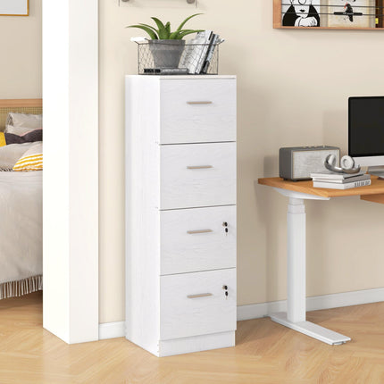 Four-Drawer Lockable Filing Cabinet with Hanging Bars - White Wood Effect