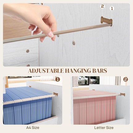 Four-Drawer Lockable Filing Cabinet with Hanging Bars - White Wood Effect
