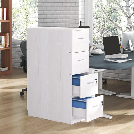 Four-Drawer Lockable Filing Cabinet with Hanging Bars - White Wood Effect