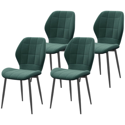 Set of 4 Flannel Relaxed Tub Dining Chairs with Steel Frame - Green