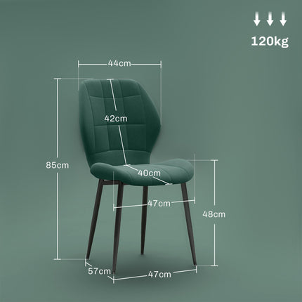 Set of 4 Flannel Relaxed Tub Dining Chairs with Steel Frame - Green