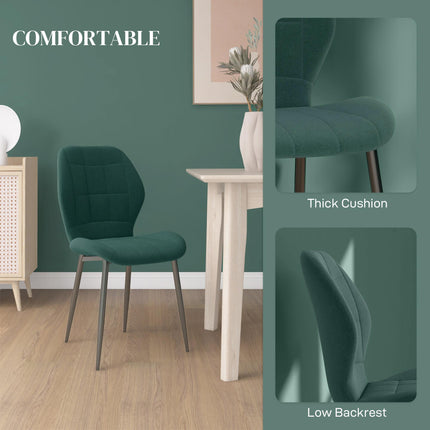 Set of 4 Flannel Relaxed Tub Dining Chairs with Steel Frame - Green