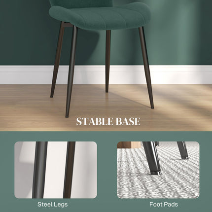 Set of 4 Flannel Relaxed Tub Dining Chairs with Steel Frame - Green
