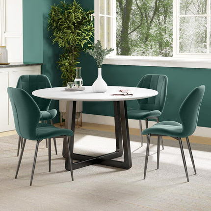 Set of 4 Flannel Relaxed Tub Dining Chairs with Steel Frame - Green
