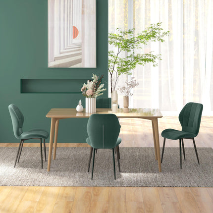 Set of 4 Flannel Relaxed Tub Dining Chairs with Steel Frame - Green