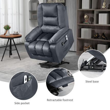Leathaire Eight Massage Point Armchair, with Heat and Reclining Back - Grey