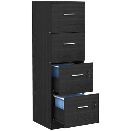 Four-Drawer Lockable Filing Cabinet with Hanging Bars - Black Wood Effect