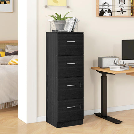 Four-Drawer Lockable Filing Cabinet with Hanging Bars - Black Wood Effect