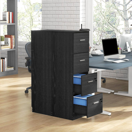 Four-Drawer Lockable Filing Cabinet with Hanging Bars - Black Wood Effect
